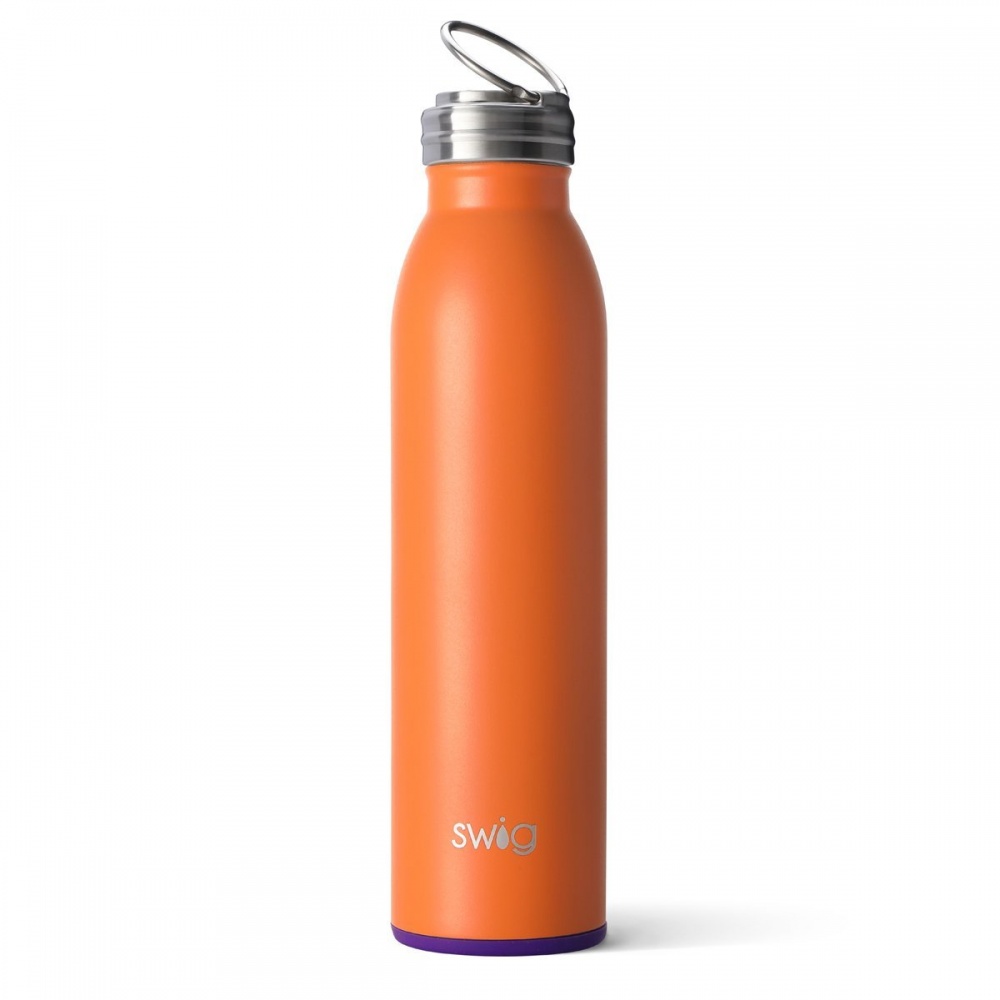 Orange Coloured 590ml Water Bottle with a Purple Base By SWIG Vibrant